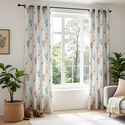 Onay Pastel Floral Minimalist Curtains – Scandi Flower Drapes