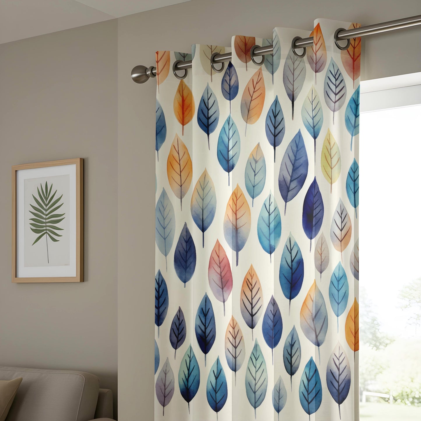 Onay Watercolor Leaf Print Curtains – Colorful Botanical Drapes