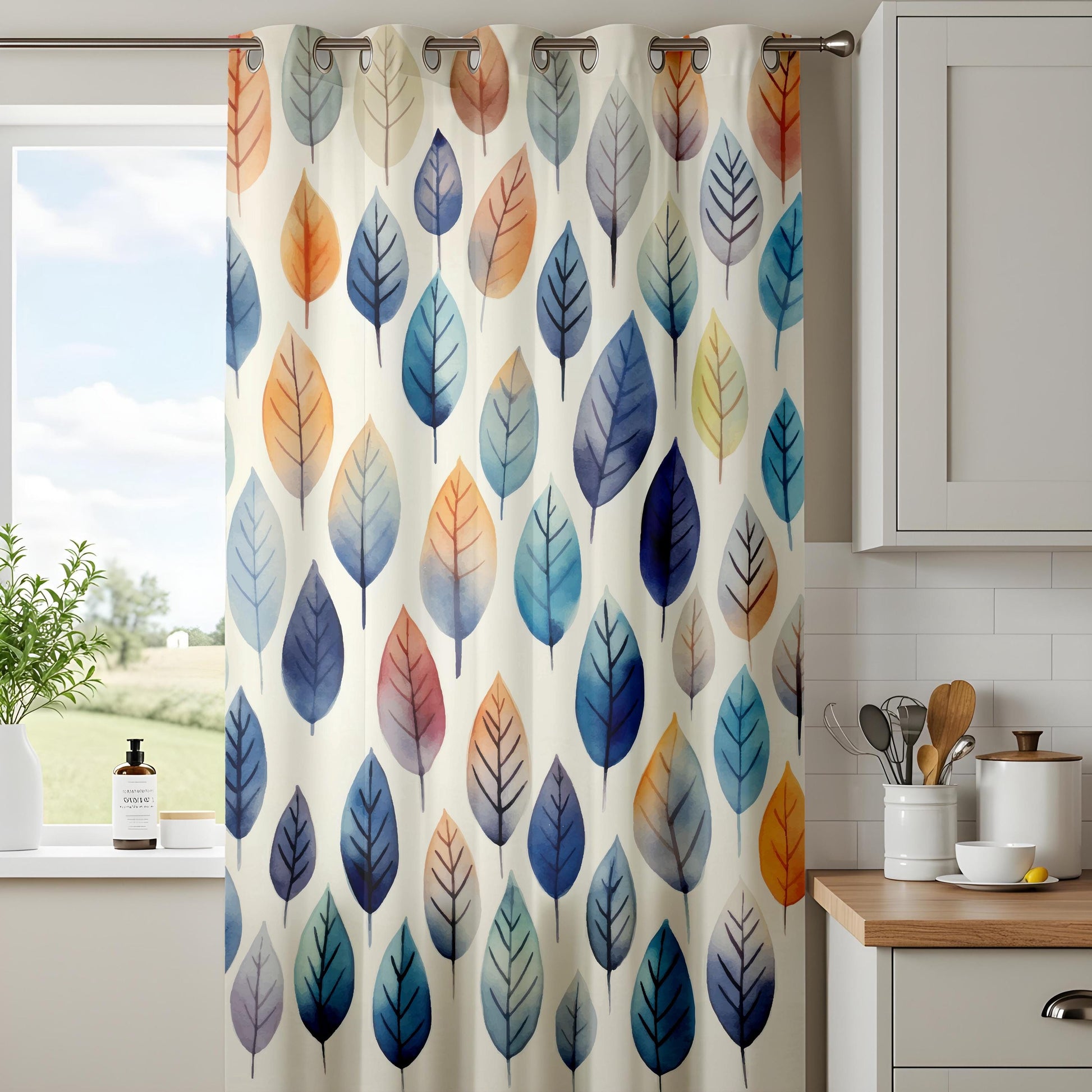 Onay Watercolor Leaf Print Curtains – Colorful Botanical Drapes