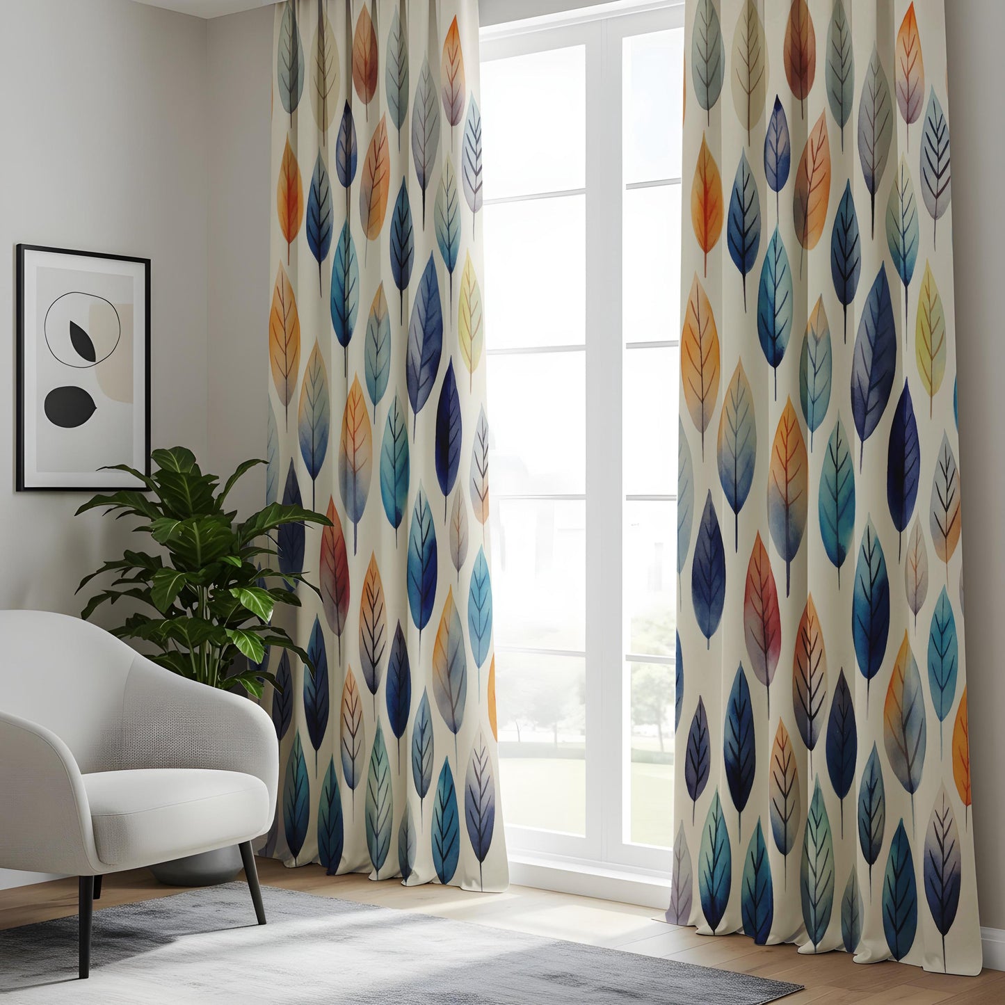 Onay Watercolor Leaf Print Curtains – Colorful Botanical Drapes