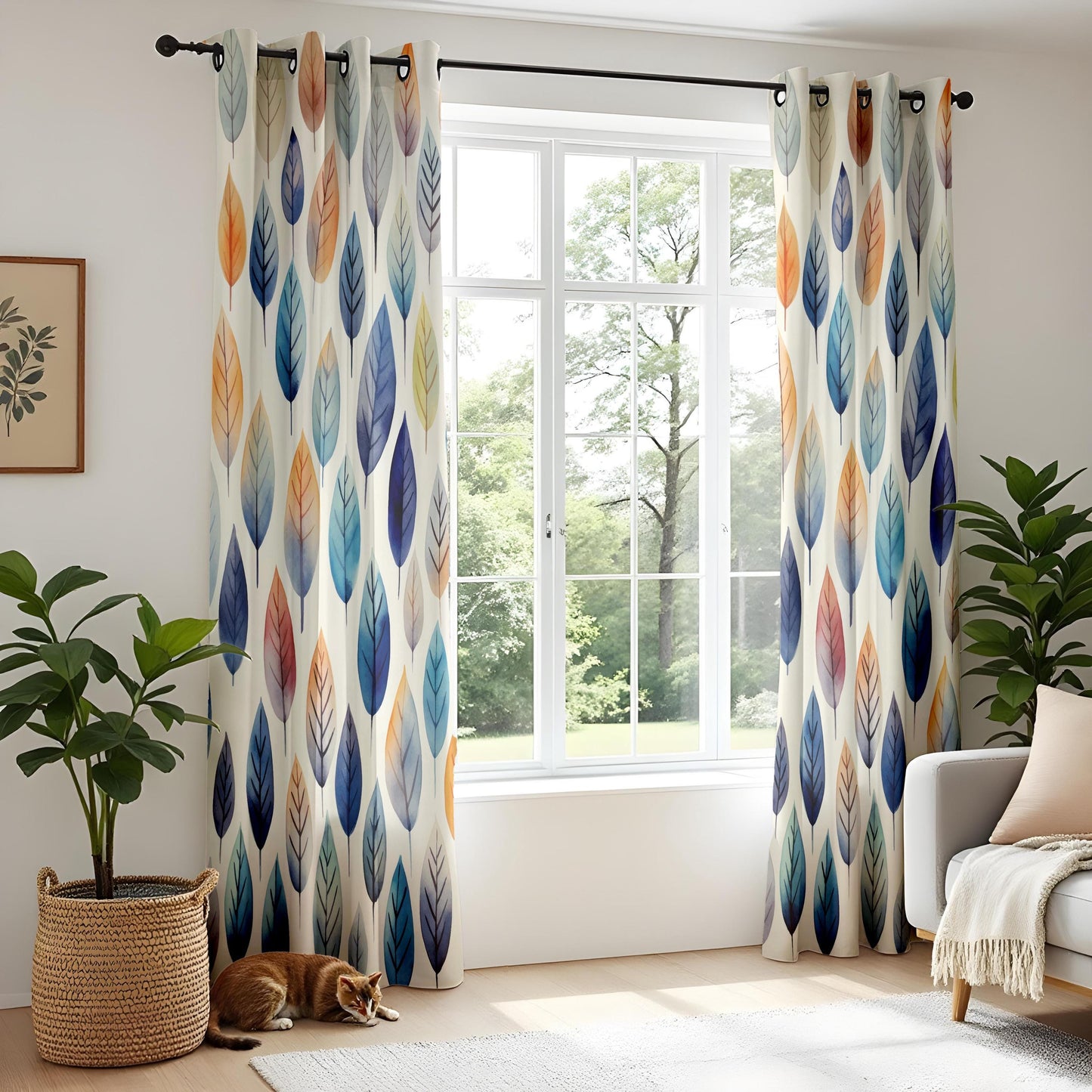 Onay Watercolor Leaf Print Curtains – Colorful Botanical Drapes