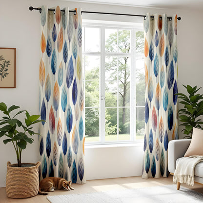 Onay Watercolor Leaf Print Curtains – Colorful Botanical Drapes