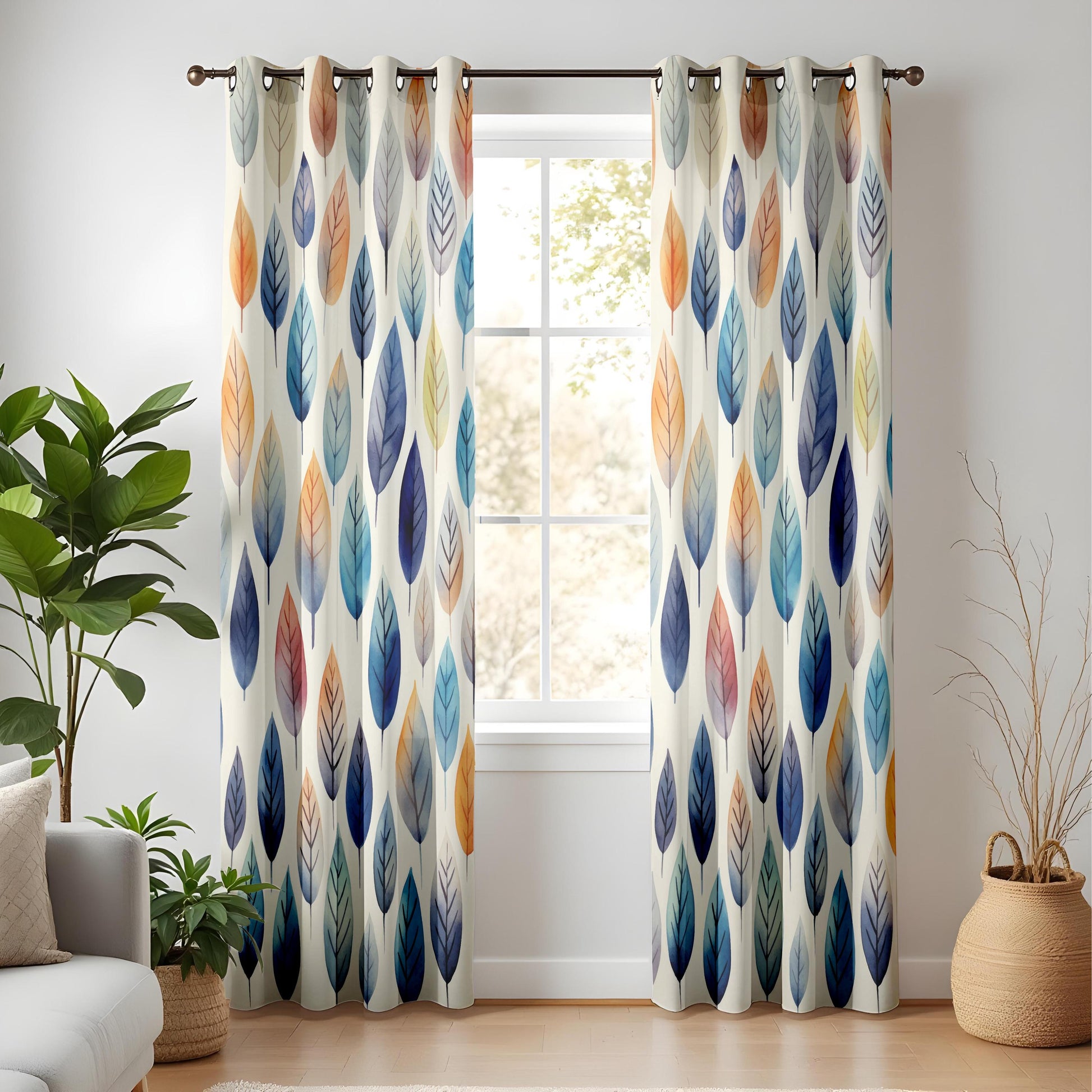 Onay Watercolor Leaf Print Curtains – Colorful Botanical Drapes