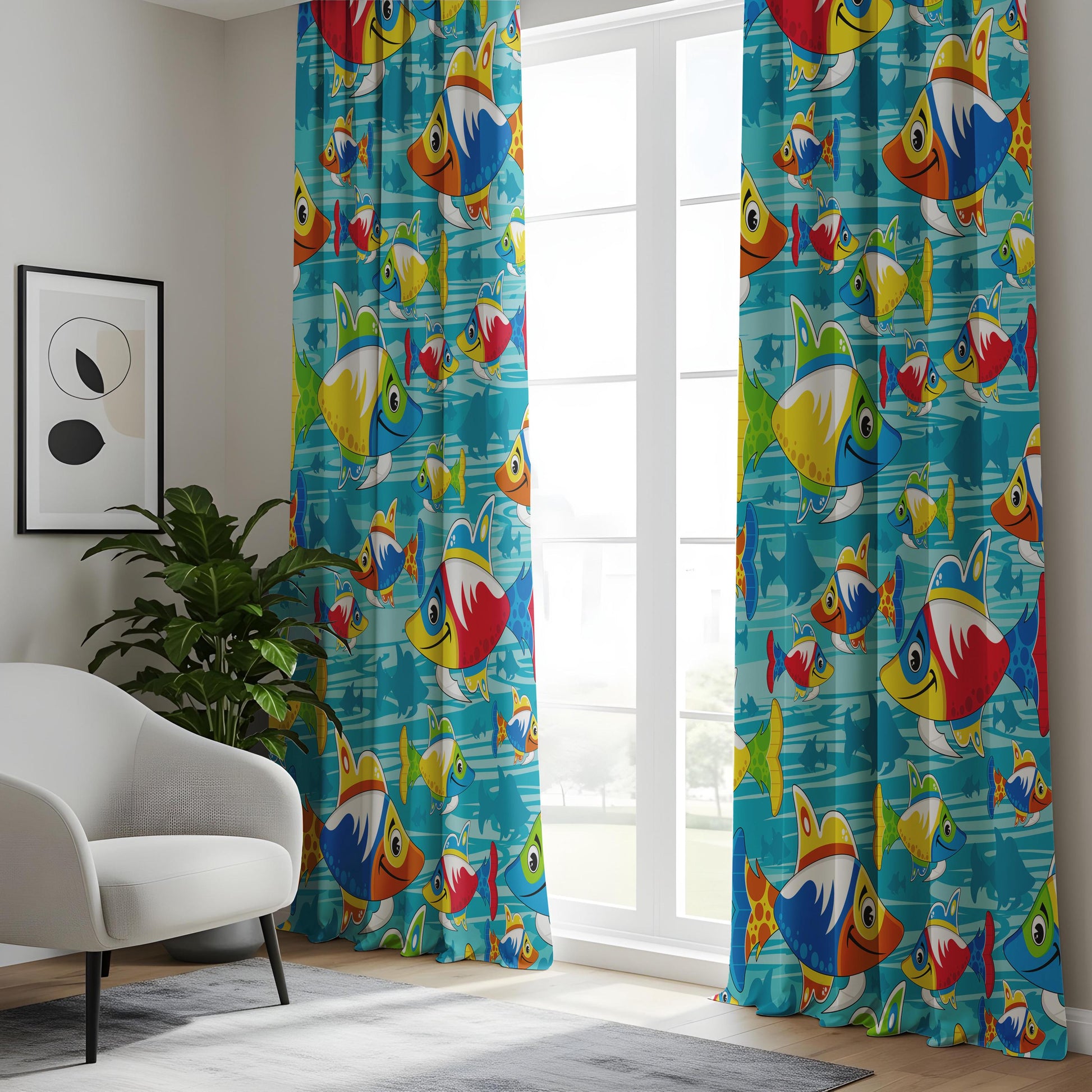 Onay Colorful Cartoon Fish Curtains – Ocean Theme Kids Bedroom Drapes