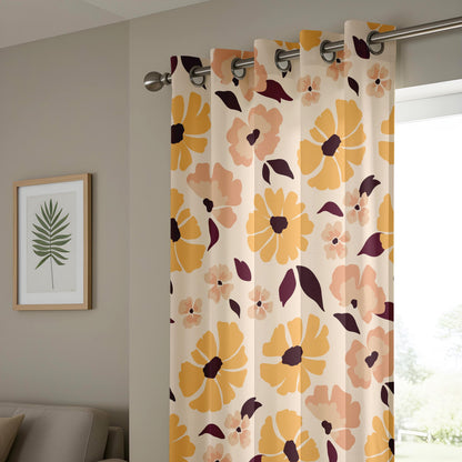Onay Retro Mustard Floral Curtains – Mid Century Modern Flower Drapes