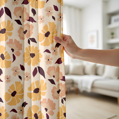 Onay Retro Mustard Floral Curtains – Mid Century Modern Flower Drapes