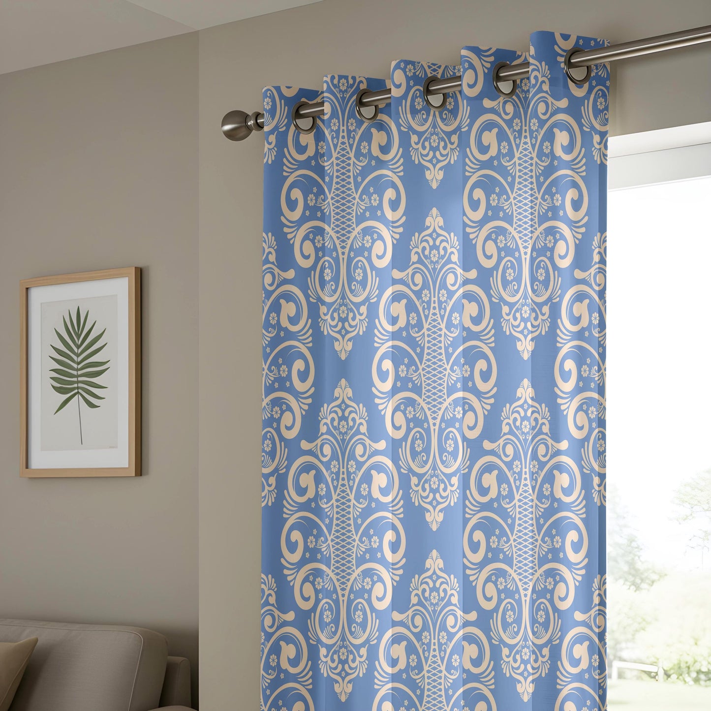 Onay French Blue Damask Curtains – Classic Victorian Medallion Drapes