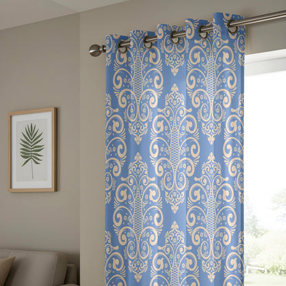 Onay French Blue Damask Curtains – Classic Victorian Medallion Drapes