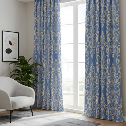 Onay French Blue Damask Curtains – Classic Victorian Medallion Drapes