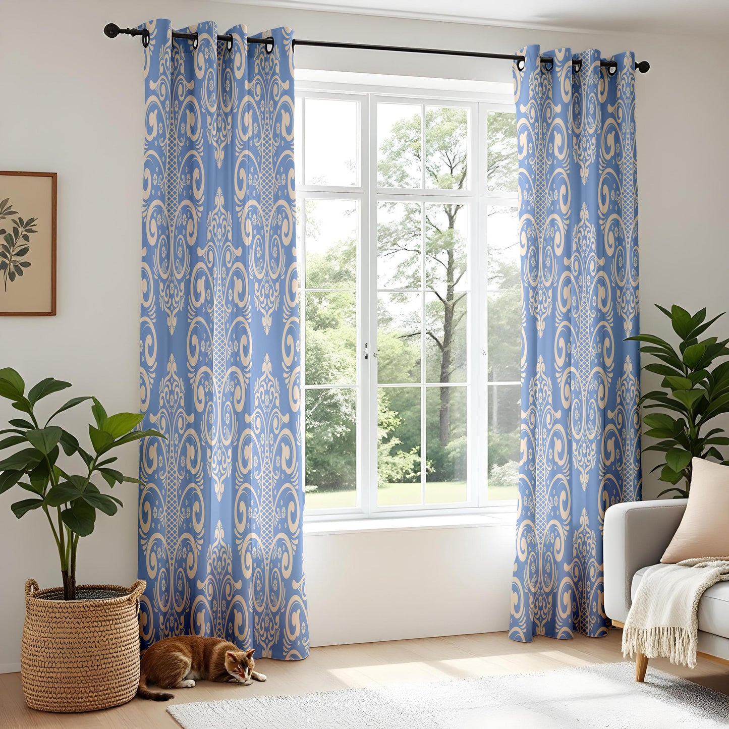 Onay French Blue Damask Curtains – Classic Victorian Medallion Drapes