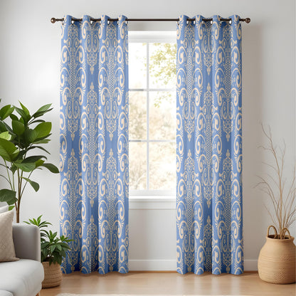 Onay French Blue Damask Curtains – Classic Victorian Medallion Drapes