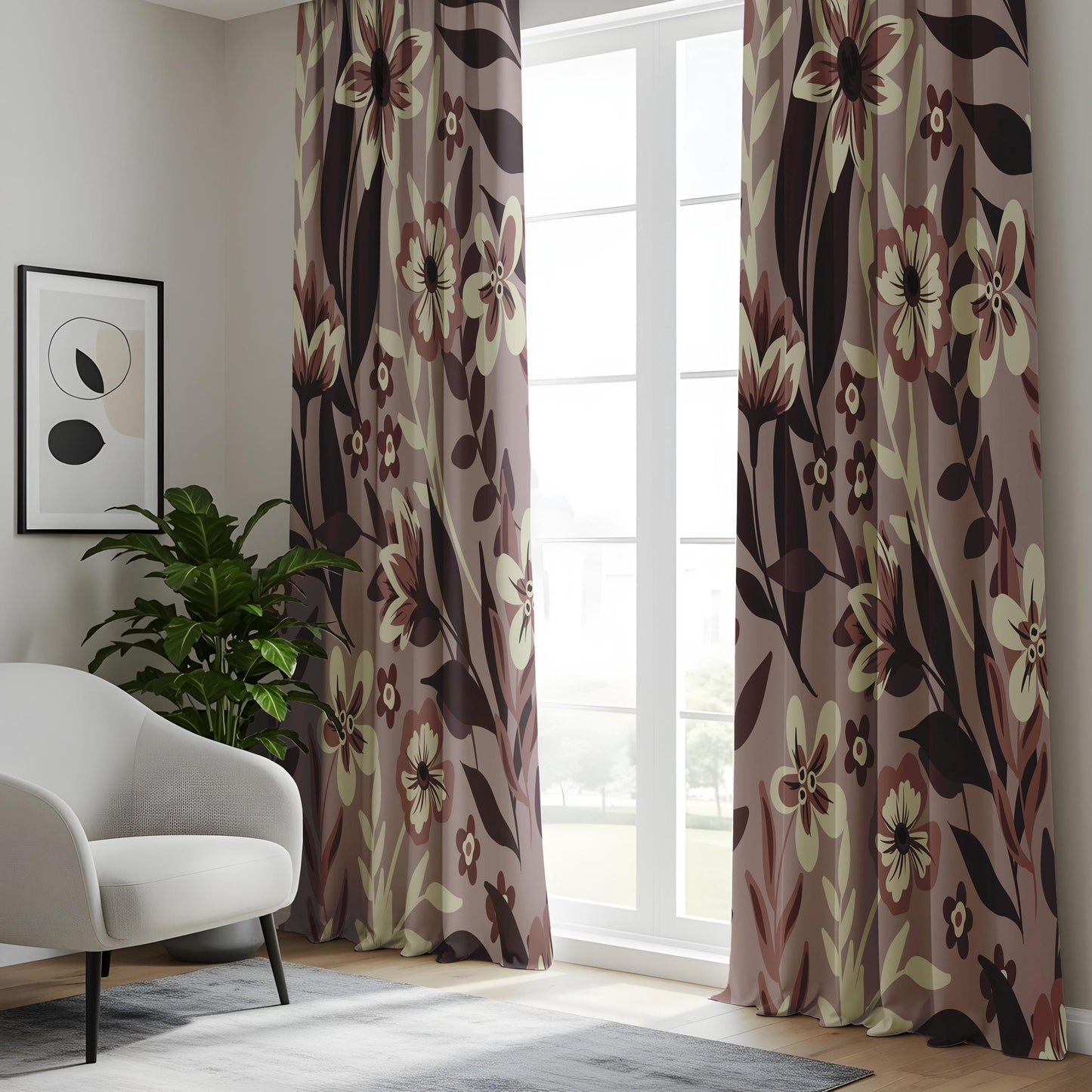 Onay Moody Brown Floral Curtains – Earth Tone Vintage Flower Drapes