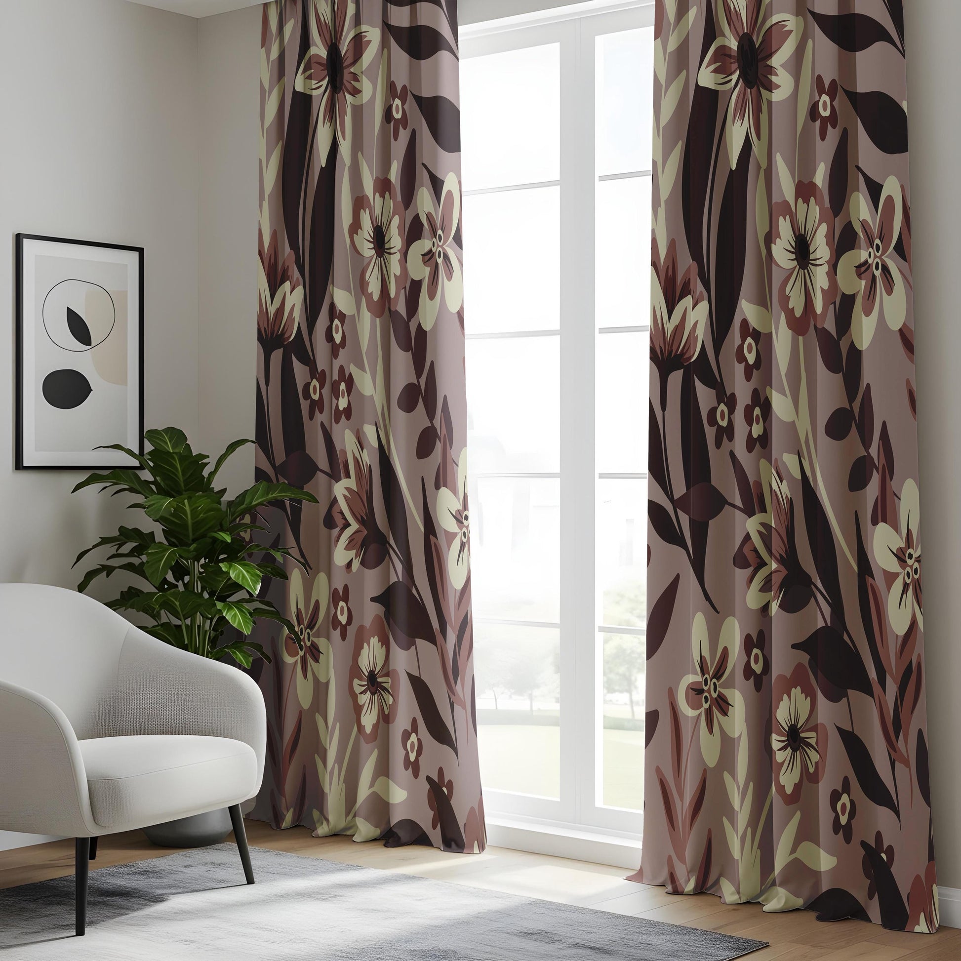 Onay Moody Brown Floral Curtains – Earth Tone Vintage Flower Drapes