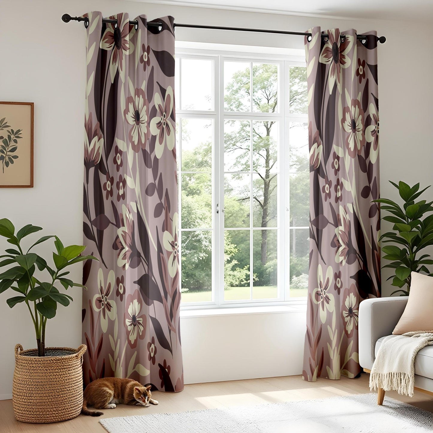 Onay Moody Brown Floral Curtains – Earth Tone Vintage Flower Drapes