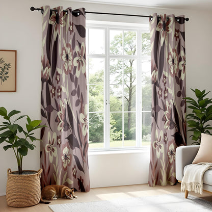 Onay Moody Brown Floral Curtains – Earth Tone Vintage Flower Drapes