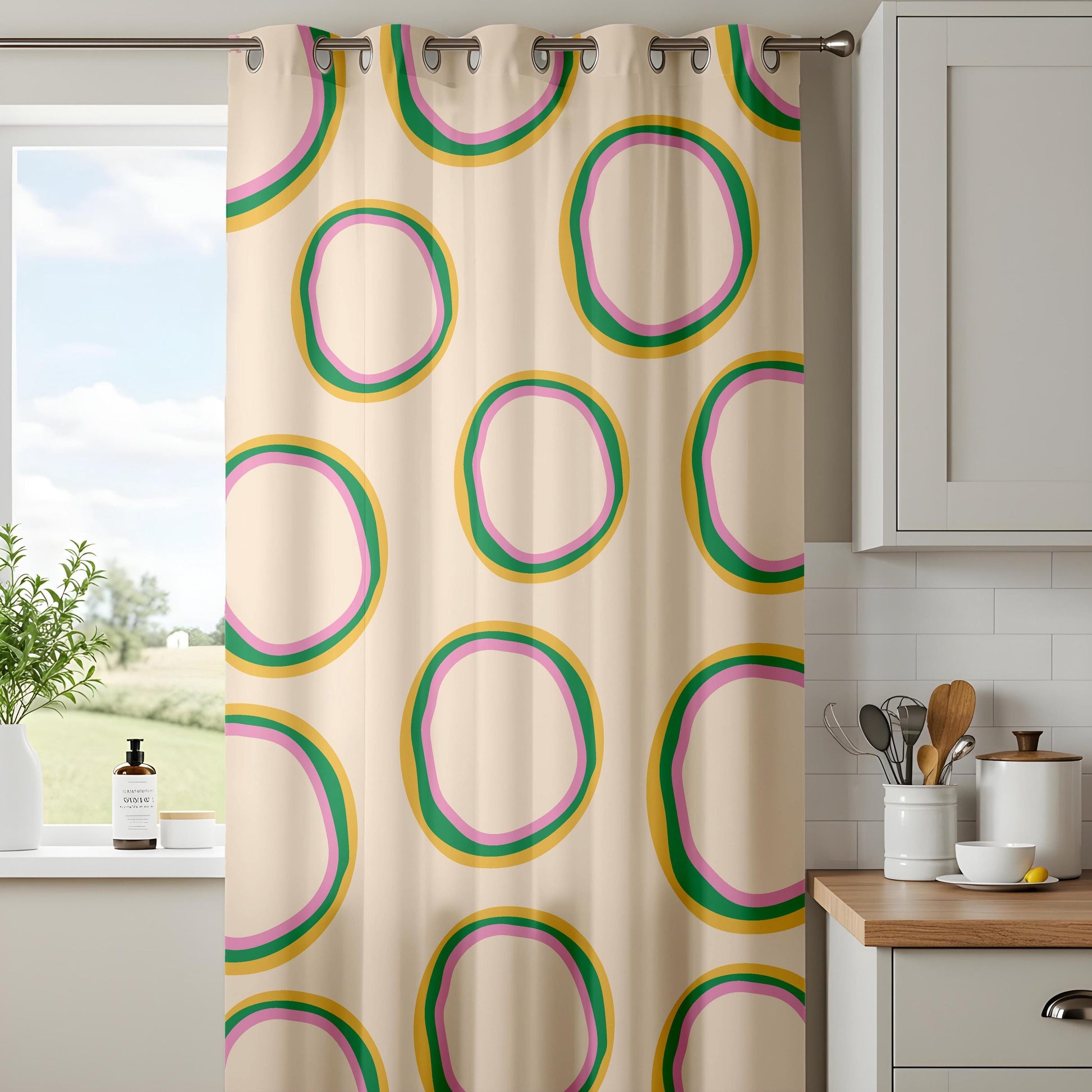 Onay Retro Abstract Oval Curtains – Colorful Funky Geometric Drapes