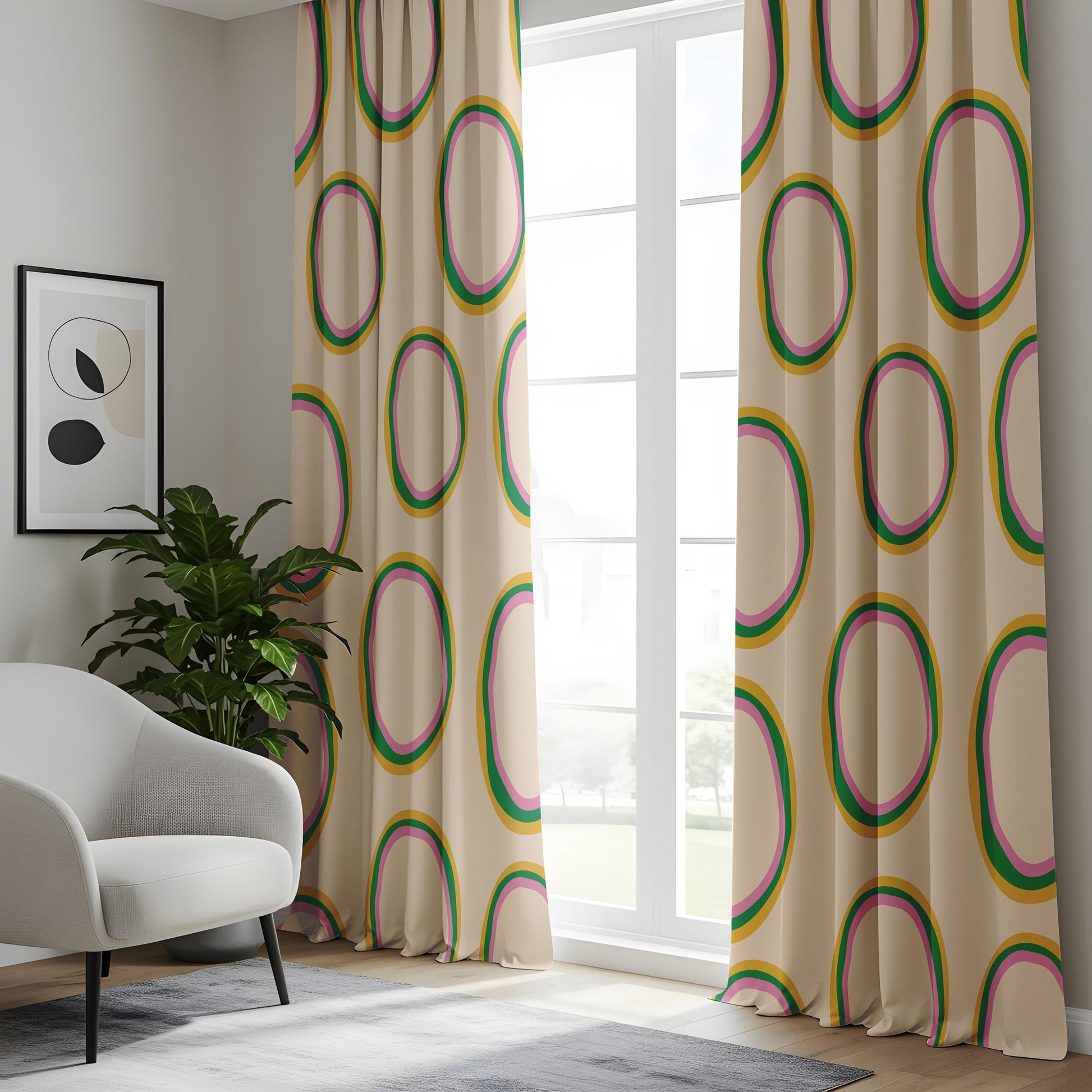Onay Retro Abstract Oval Curtains – Colorful Funky Geometric Drapes