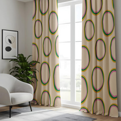 Onay Retro Abstract Oval Curtains – Colorful Funky Geometric Drapes