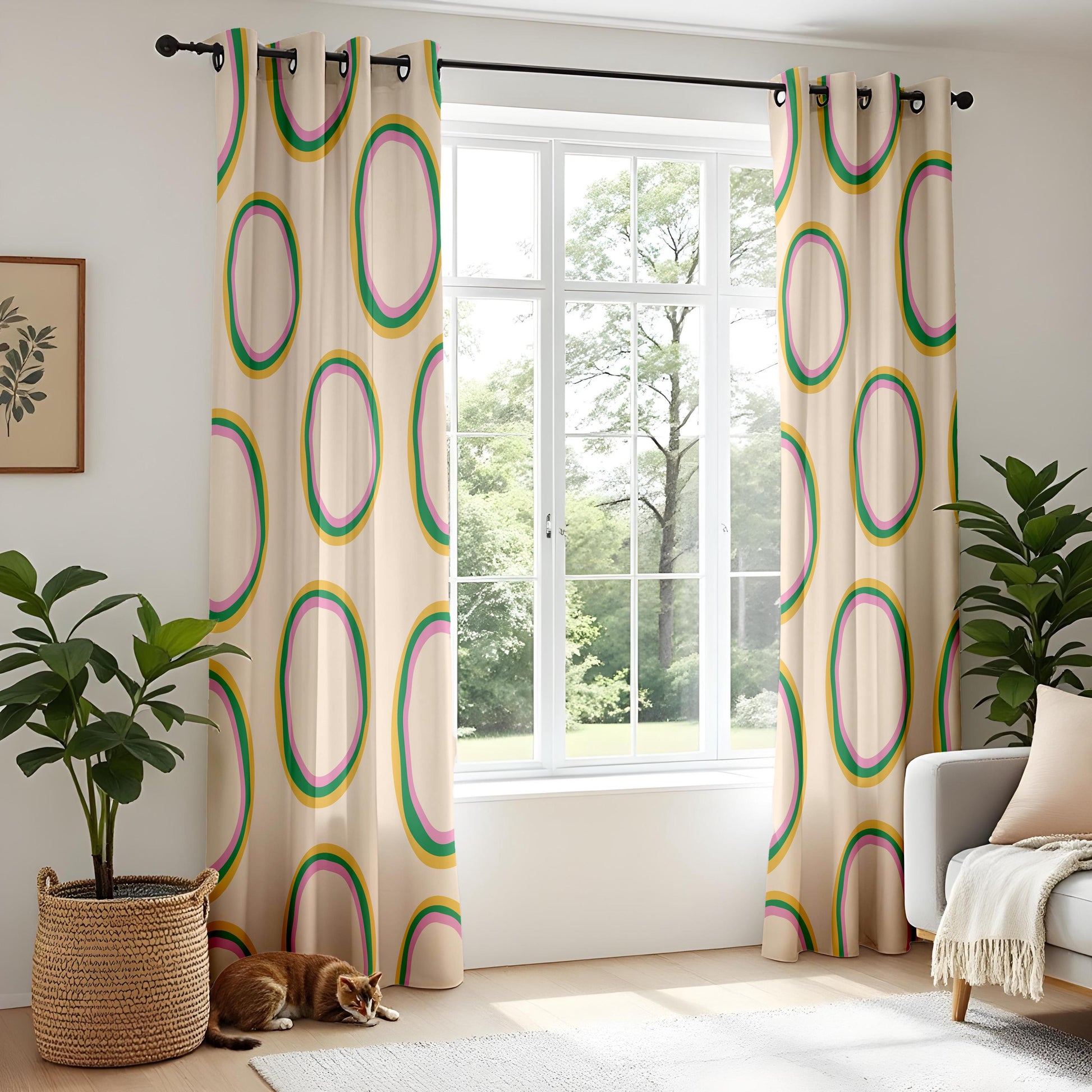 Onay Retro Abstract Oval Curtains – Colorful Funky Geometric Drapes