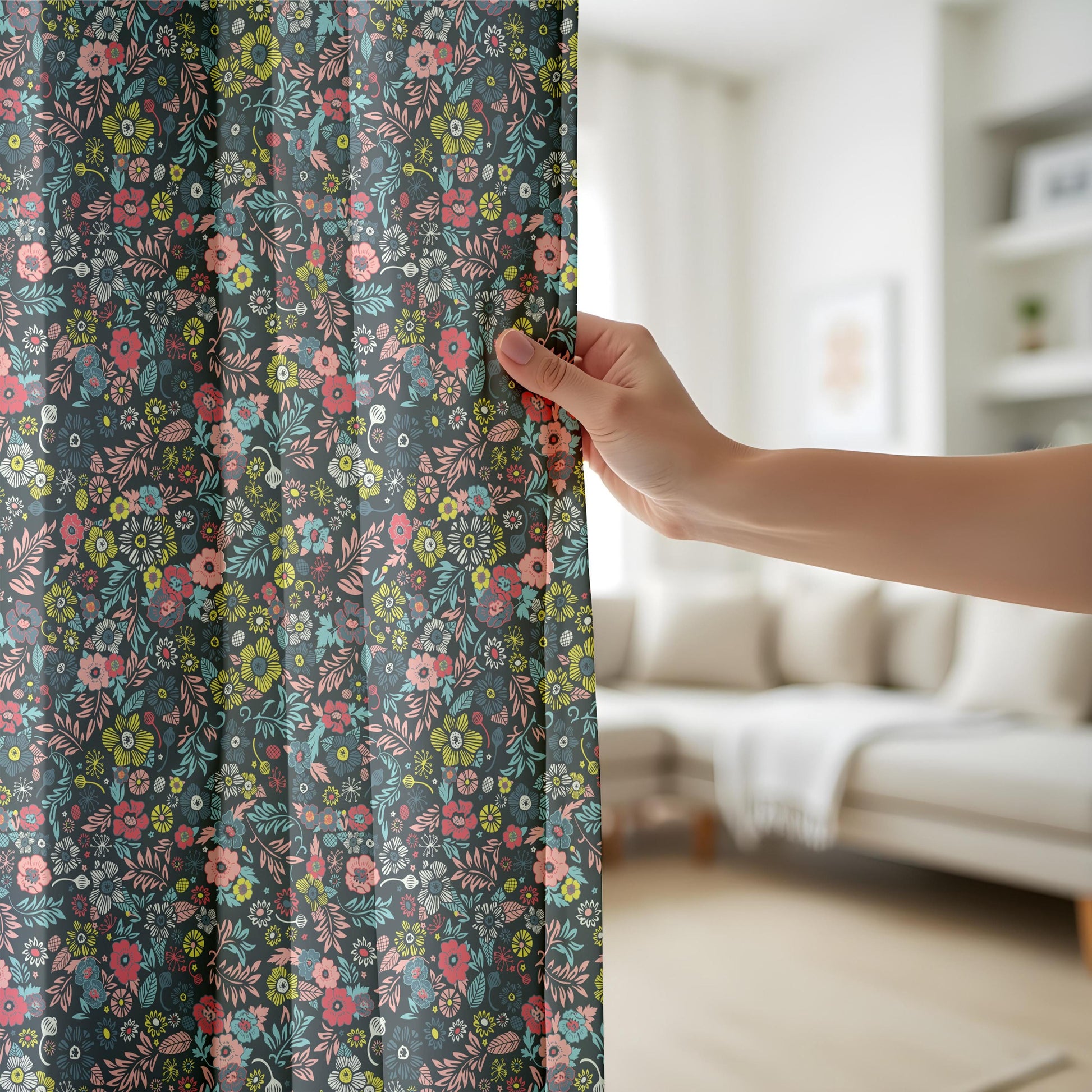 Onay Dark Floral Curtains – Colorful Moody Botanical Drapes