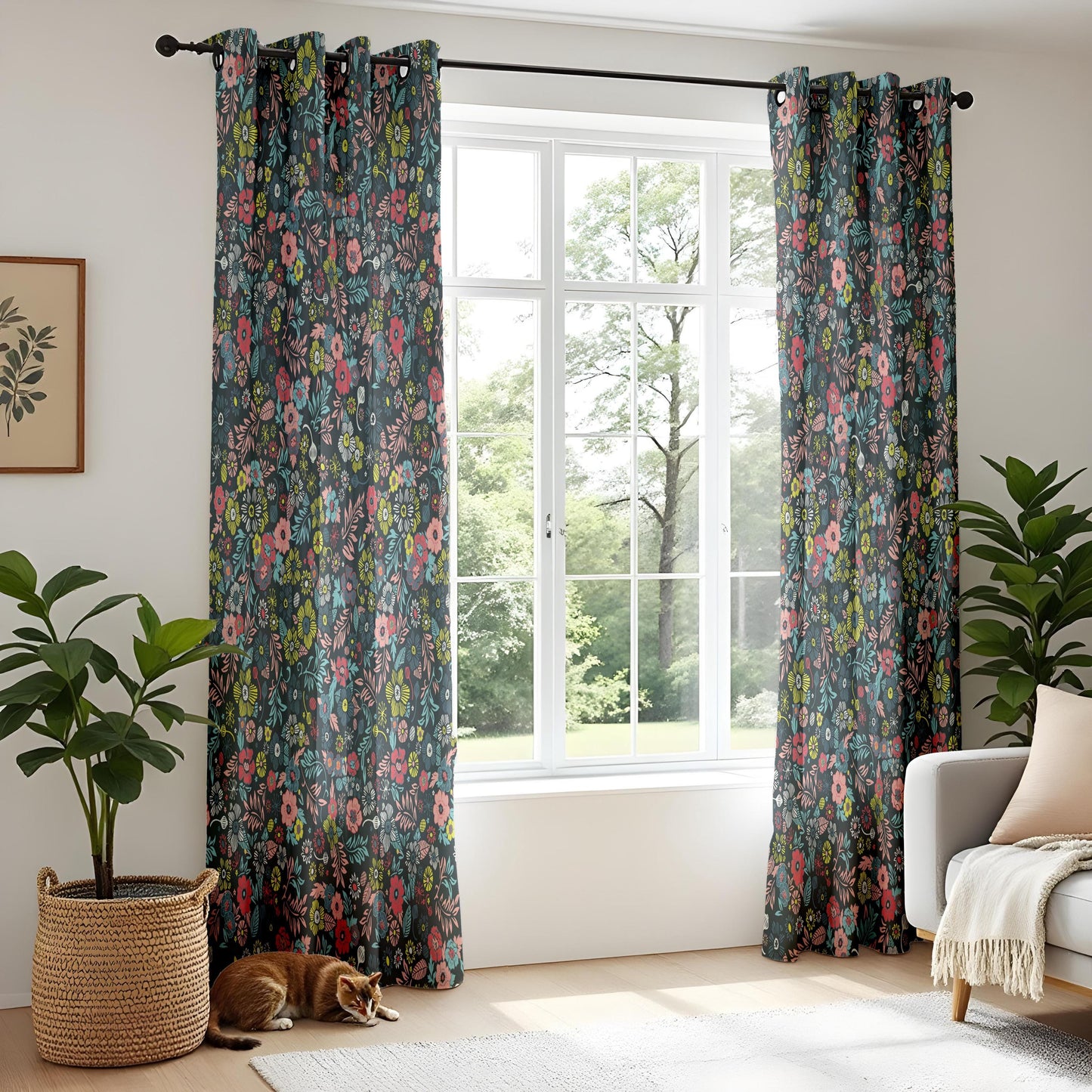 Onay Dark Floral Curtains – Colorful Moody Botanical Drapes