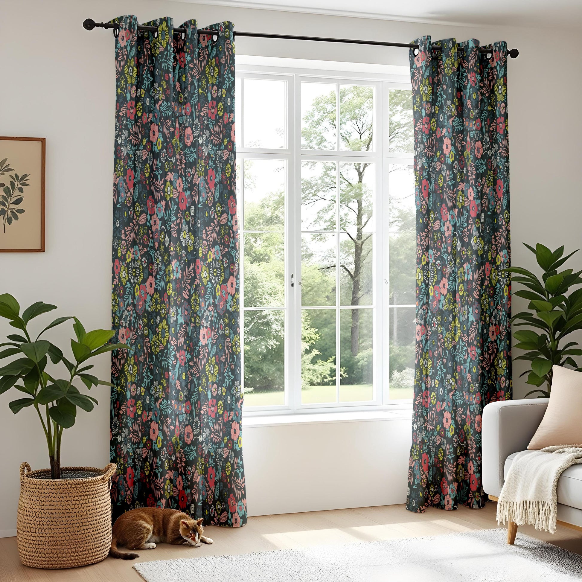 Onay Dark Floral Curtains – Colorful Moody Botanical Drapes
