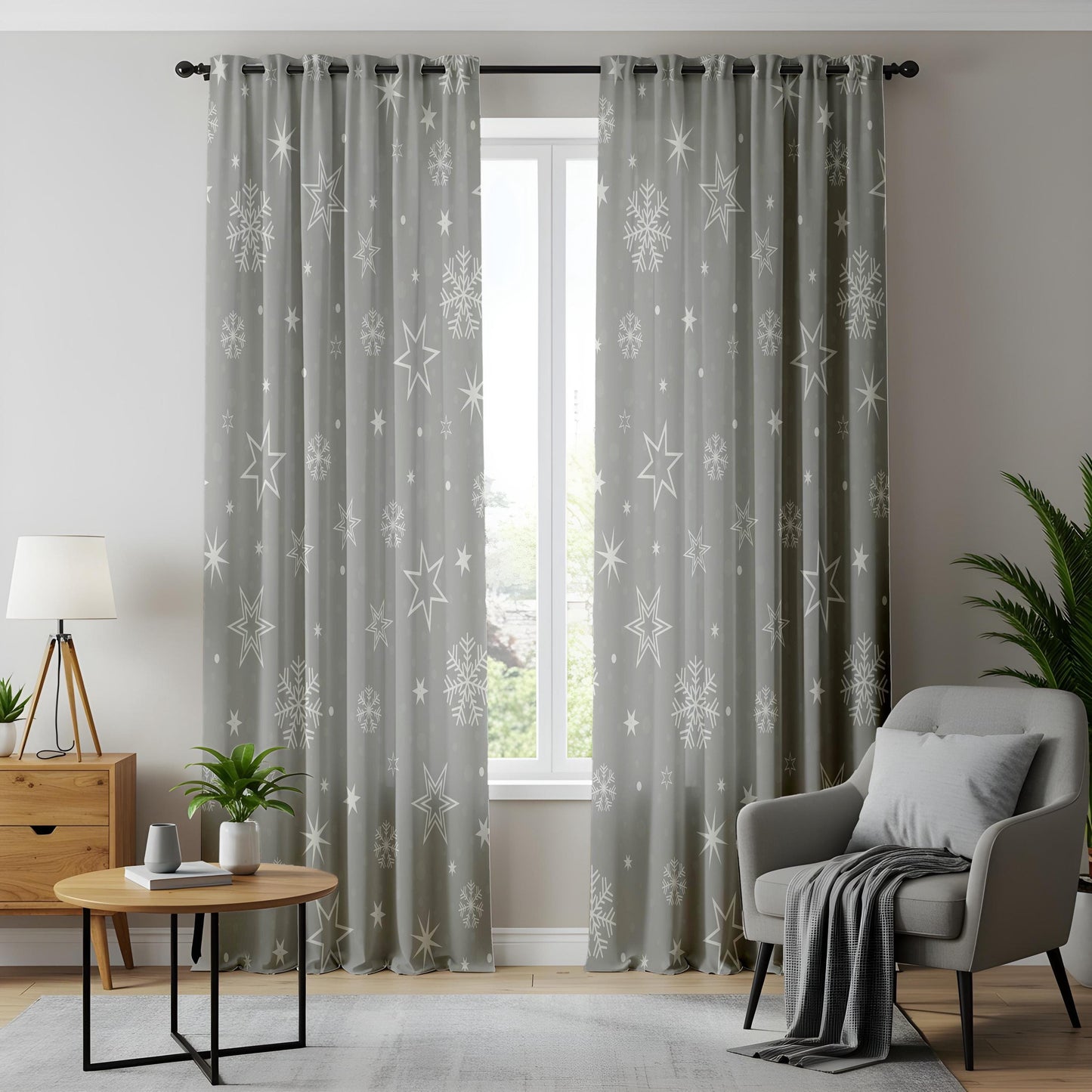 Onay Grey Snowflake Star Curtains – Winter Wonderland Holiday Drapes