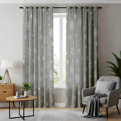 Onay Grey Snowflake Star Curtains – Winter Wonderland Holiday Drapes