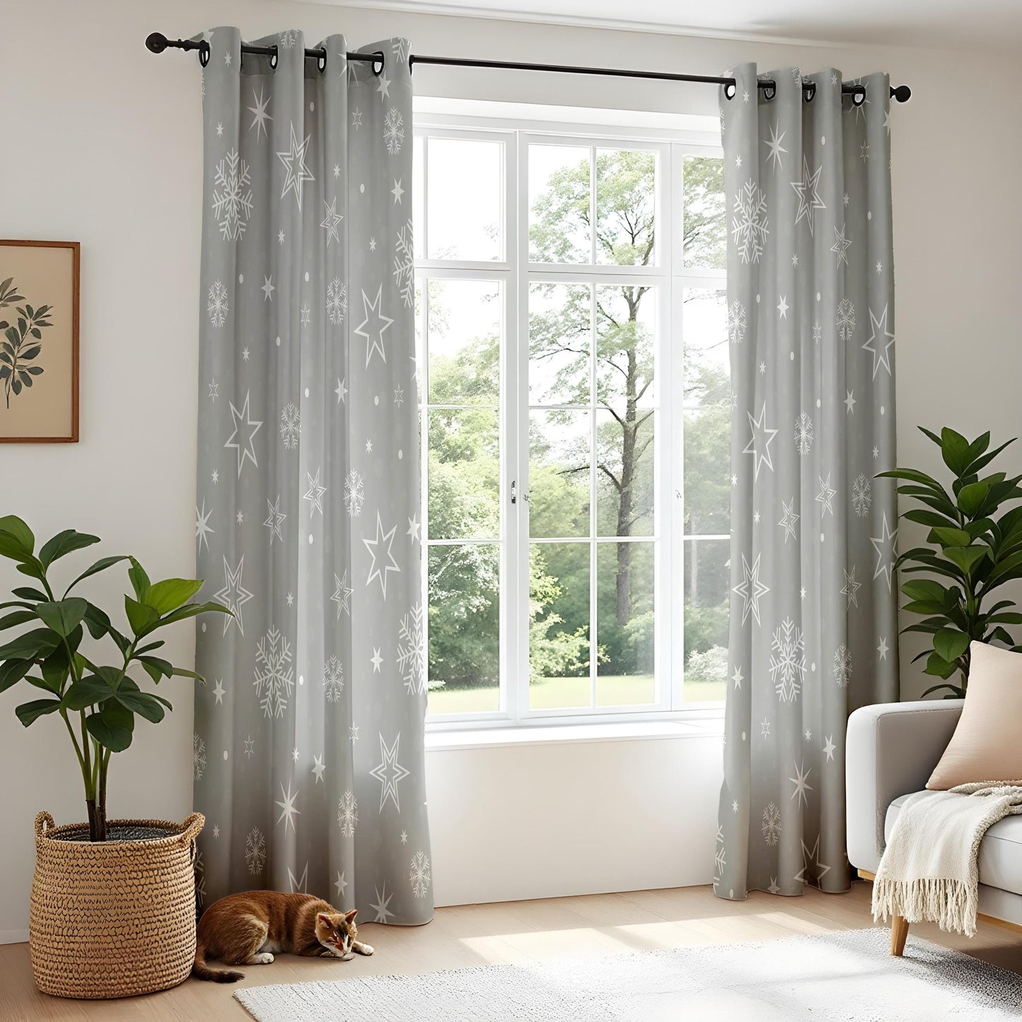 Onay Grey Snowflake Star Curtains – Winter Wonderland Holiday Drapes