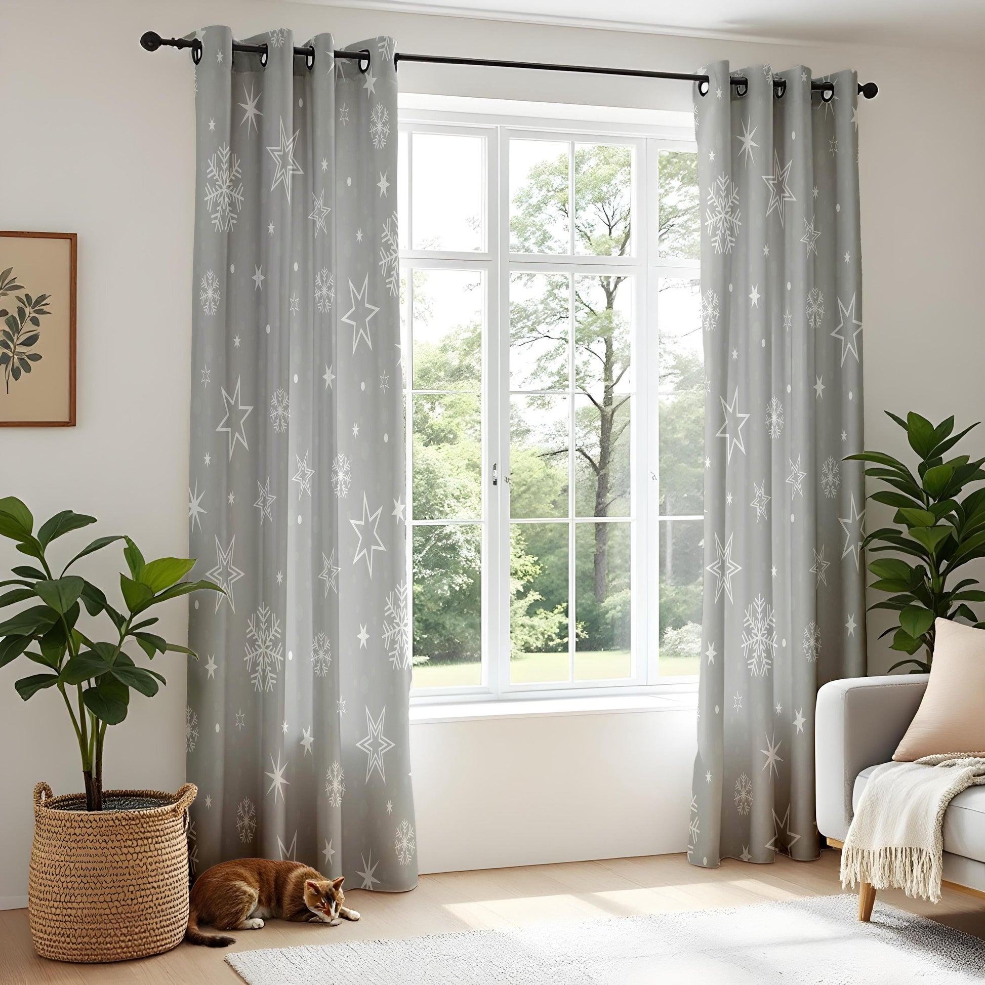 Onay Grey Snowflake Star Curtains – Winter Wonderland Holiday Drapes