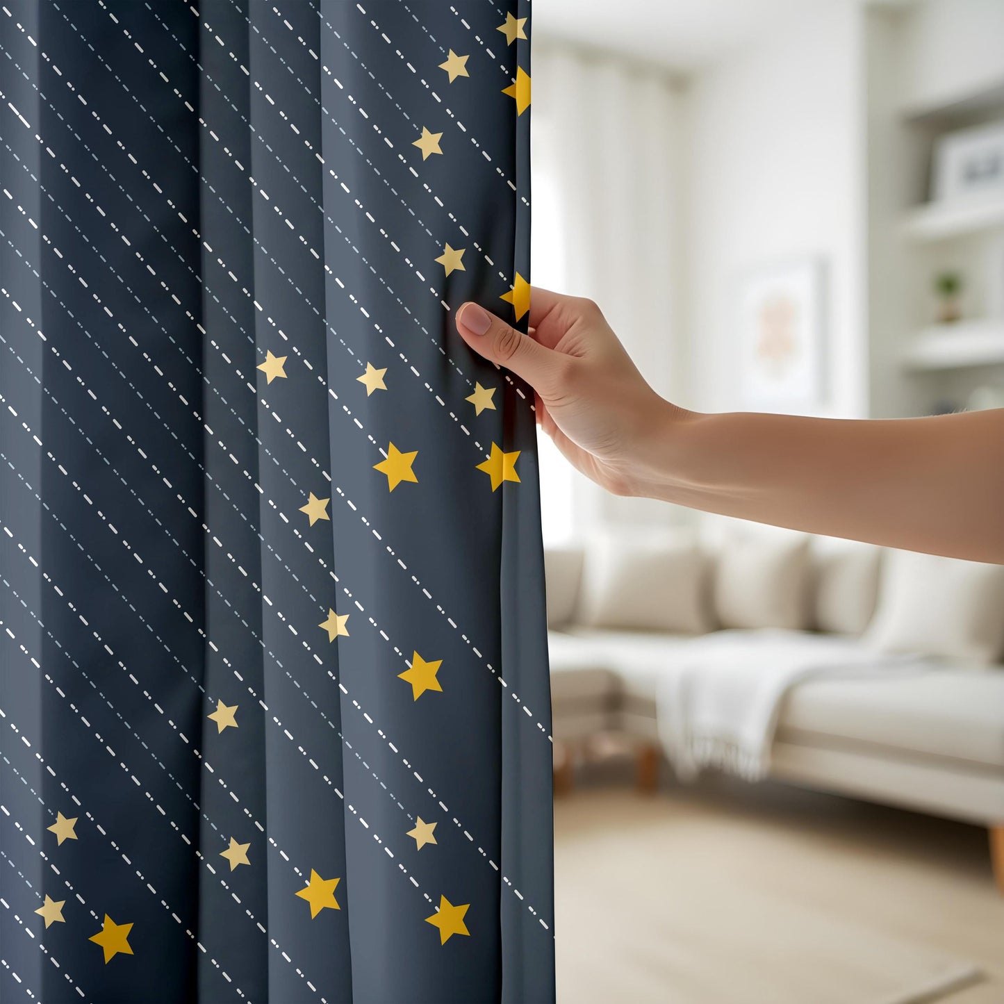Onay Navy Blue Starry Night Curtains – Celestial Shooting Star Drapes