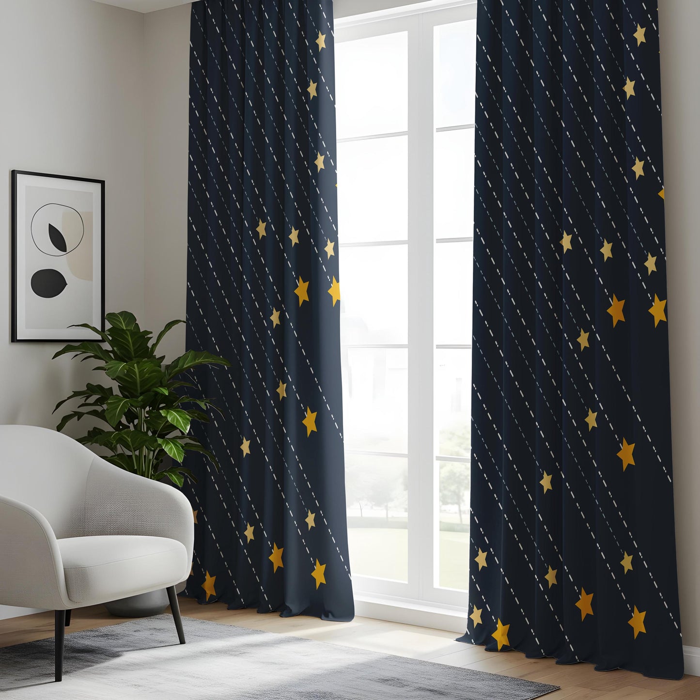Onay Navy Blue Starry Night Curtains – Celestial Shooting Star Drapes