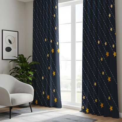 Onay Navy Blue Starry Night Curtains – Celestial Shooting Star Drapes