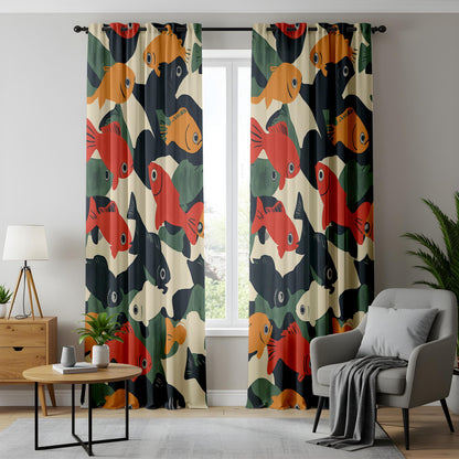 Onay Retro Fish Print Curtains – Mid Century Modern Graphic Drapes