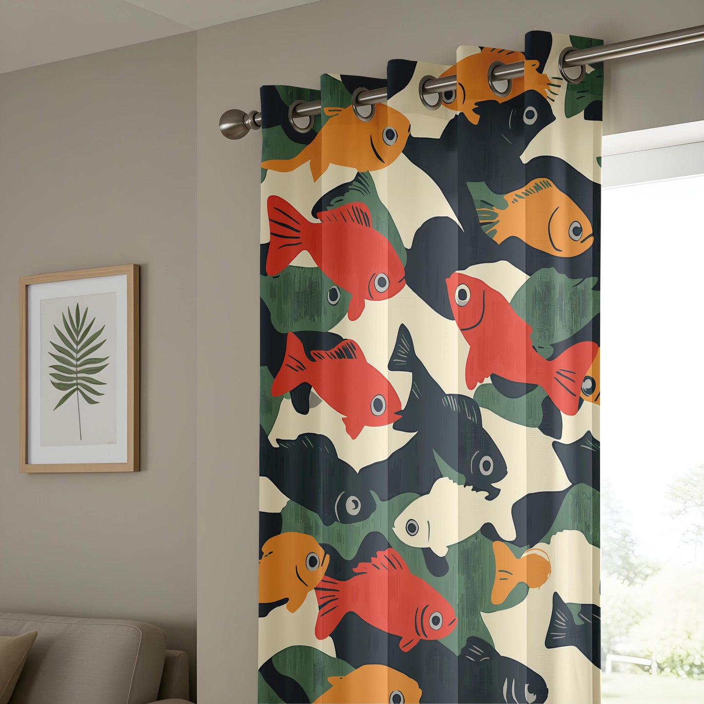 Onay Retro Fish Print Curtains – Mid Century Modern Graphic Drapes