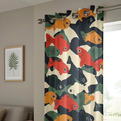 Onay Retro Fish Print Curtains – Mid Century Modern Graphic Drapes