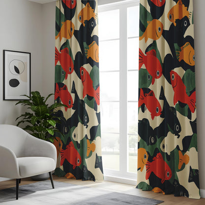 Onay Retro Fish Print Curtains – Mid Century Modern Graphic Drapes