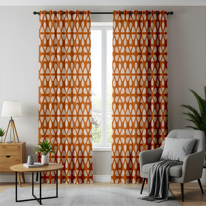 Onay Burnt Orange Geometric Curtains – Mid Century Modern Drapes