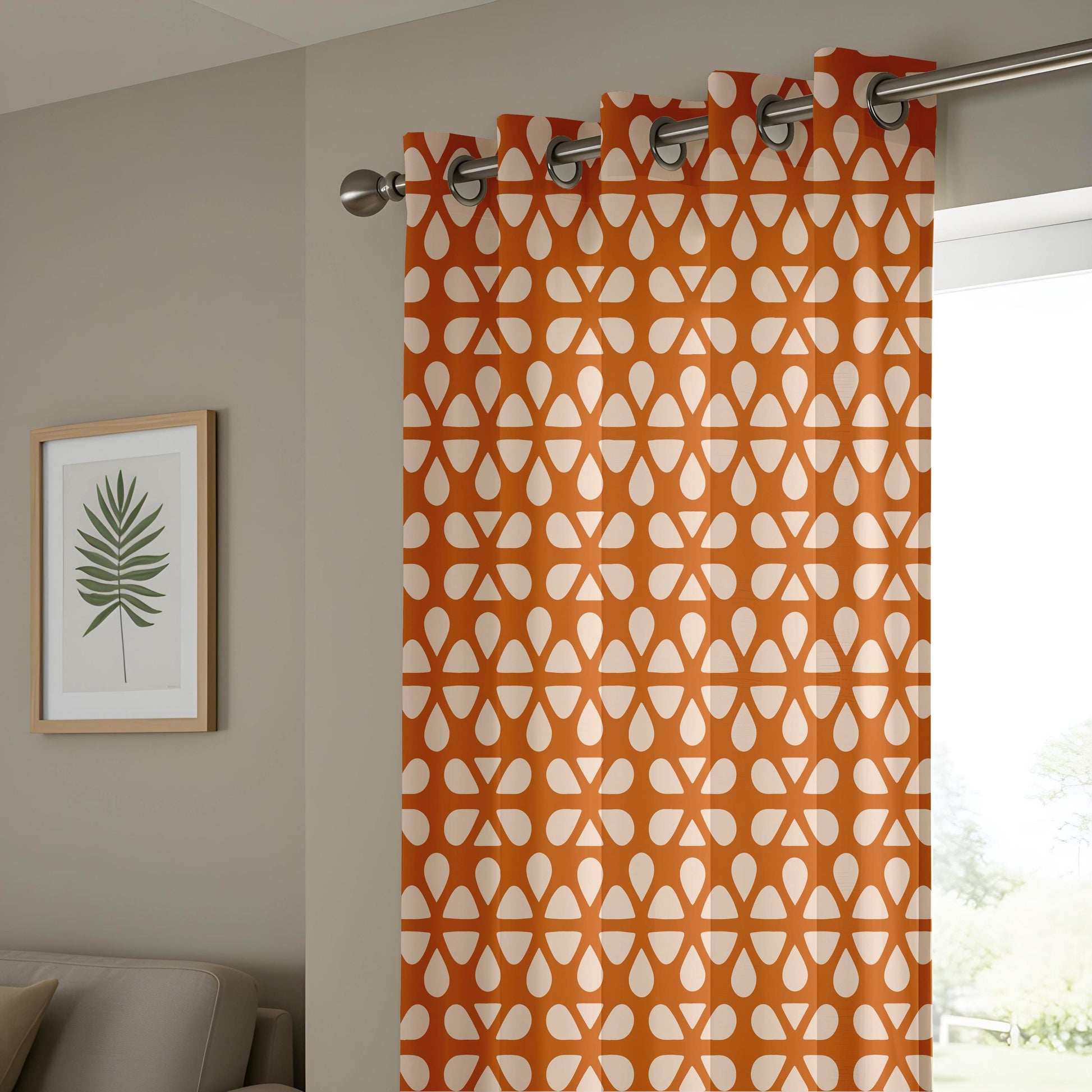 Onay Burnt Orange Geometric Curtains – Mid Century Modern Drapes