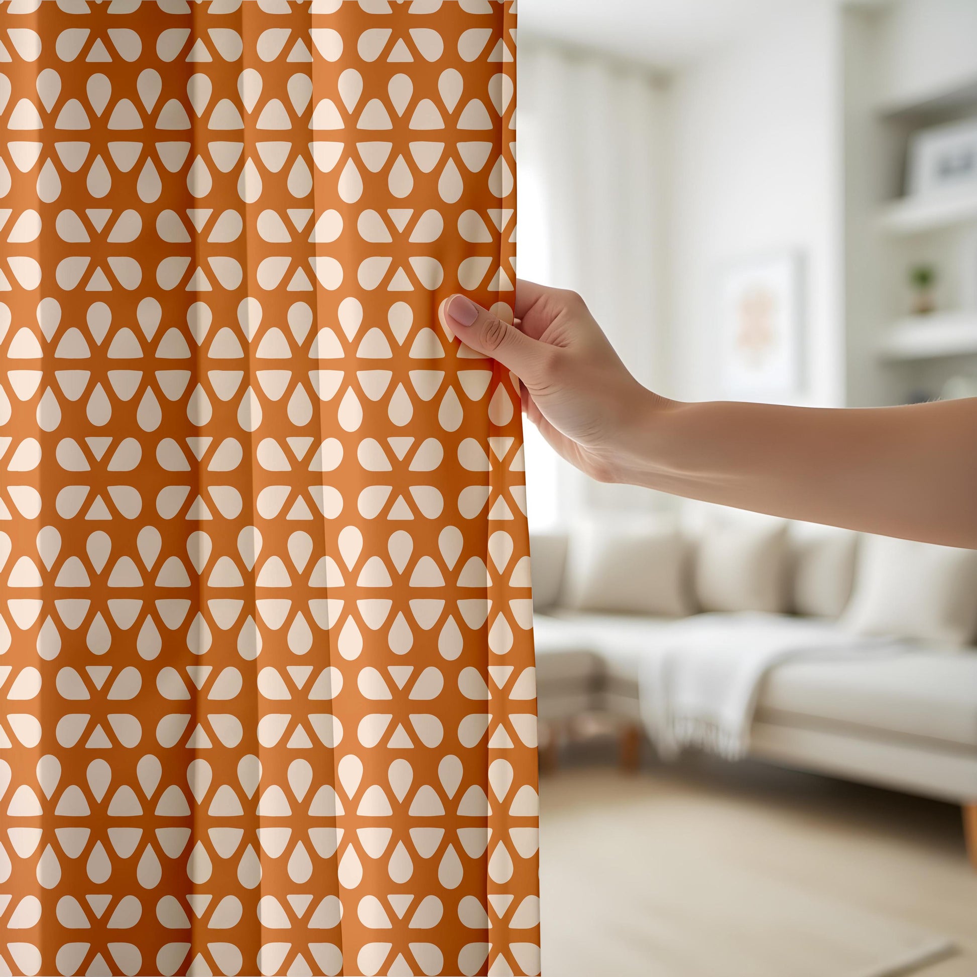 Onay Burnt Orange Geometric Curtains – Mid Century Modern Drapes
