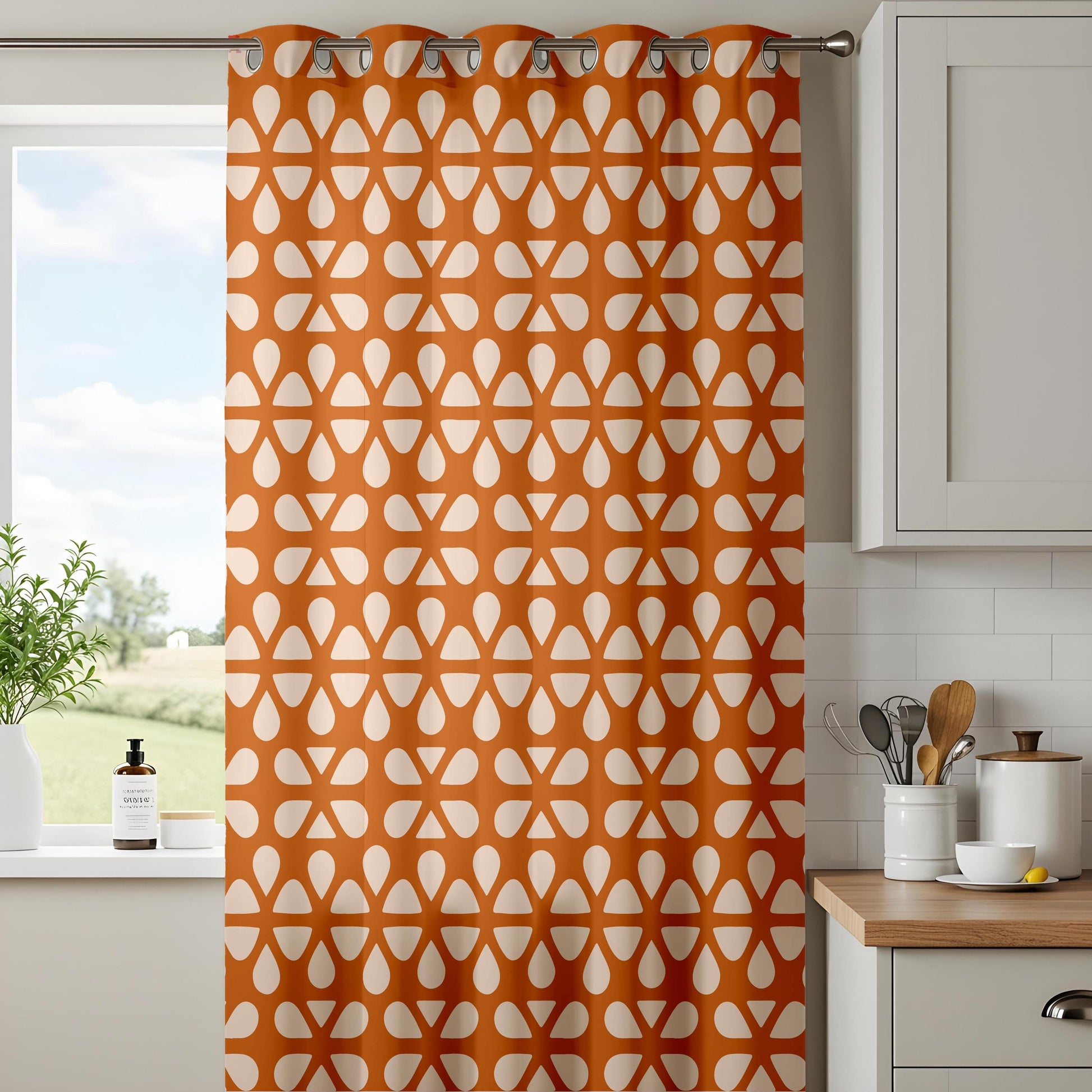 Onay Burnt Orange Geometric Curtains – Mid Century Modern Drapes