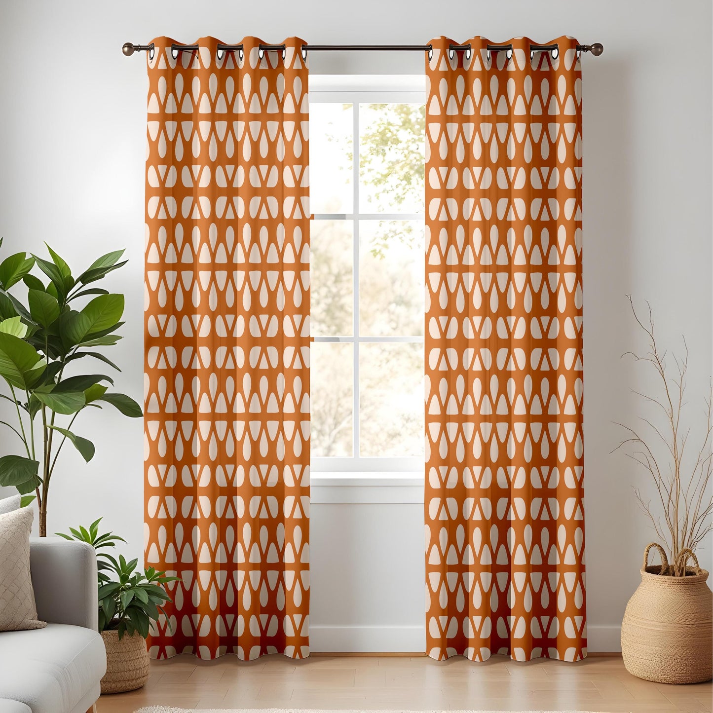 Onay Burnt Orange Geometric Curtains – Mid Century Modern Drapes