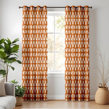 Onay Burnt Orange Geometric Curtains – Mid Century Modern Drapes