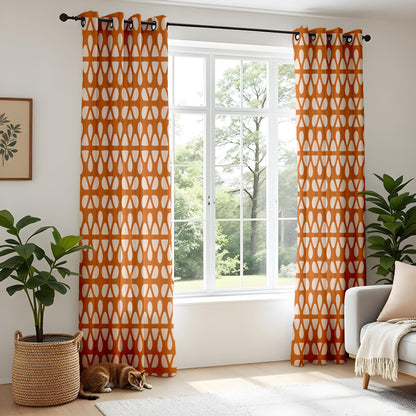 Onay Burnt Orange Geometric Curtains – Mid Century Modern Drapes