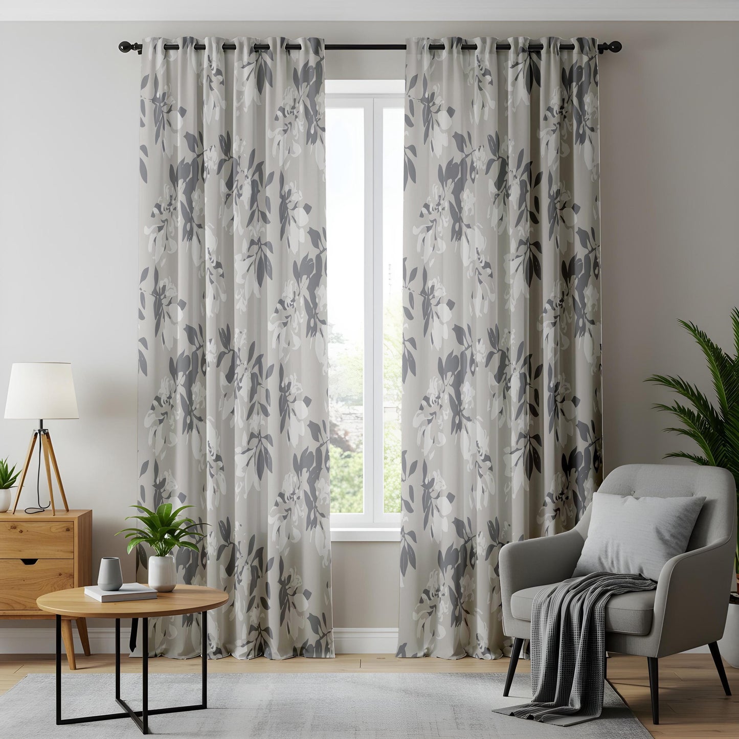 Onay Grey Botanical Curtains – Neutral Watercolor Leaf Drapes