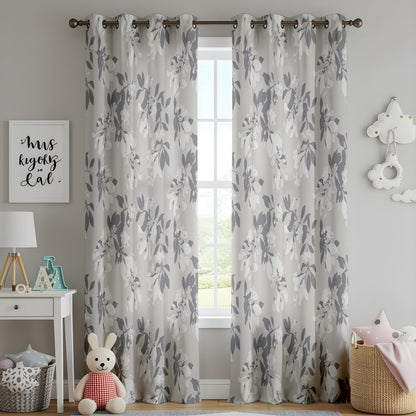 Onay Grey Botanical Curtains – Neutral Watercolor Leaf Drapes