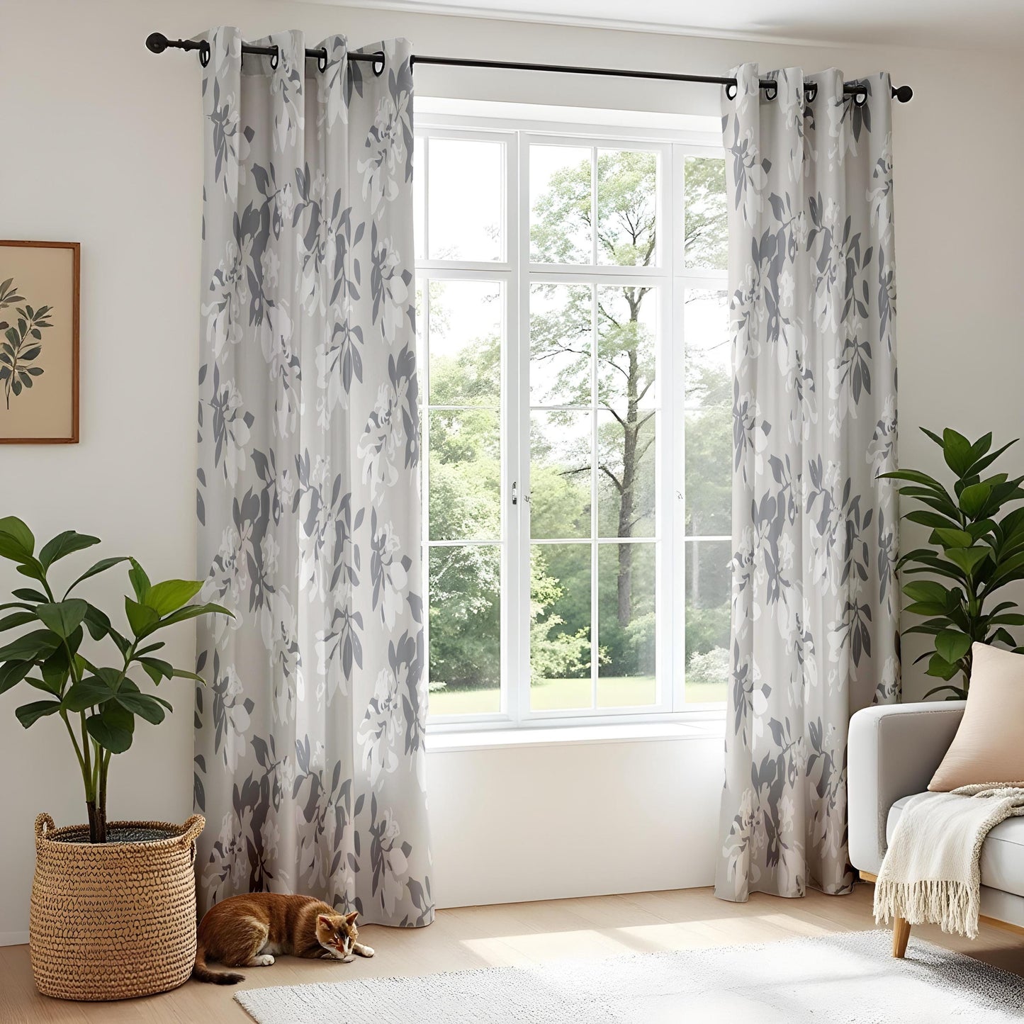 Onay Grey Botanical Curtains – Neutral Watercolor Leaf Drapes