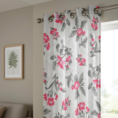 Onay Fuchsia Pink Floral Curtains – Grey and Coral Botanical Drapes