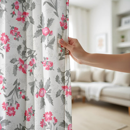 Onay Fuchsia Pink Floral Curtains – Grey and Coral Botanical Drapes