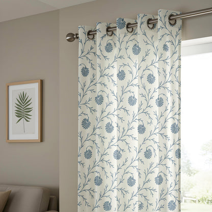 Onay Steel Blue Botanical Curtains – Block Print Style Vine Drapes